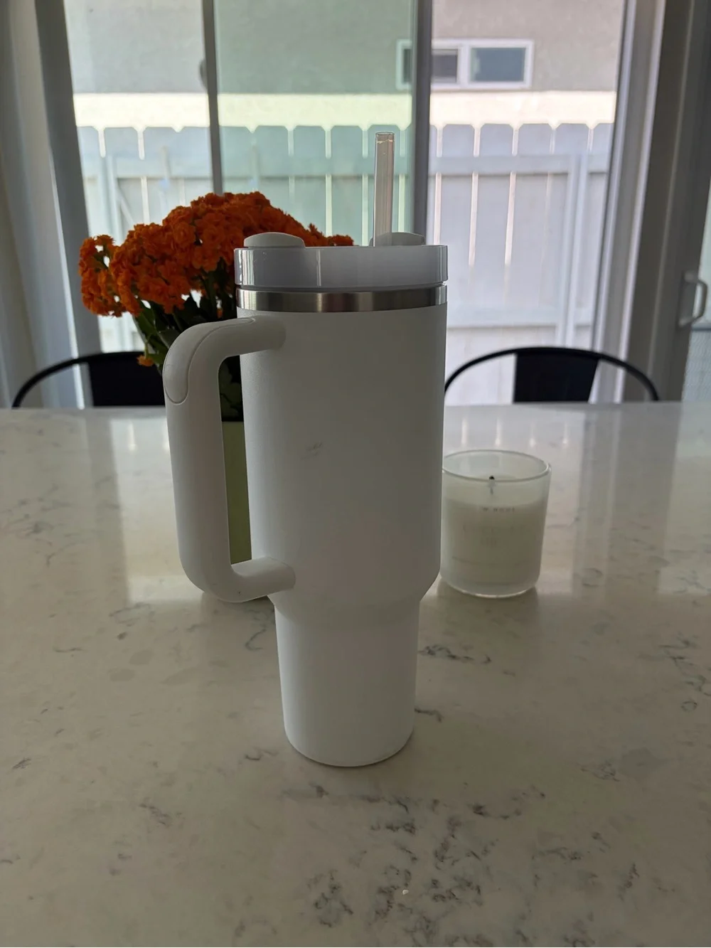Stanley White Travel Tumbler with Handle and Straw